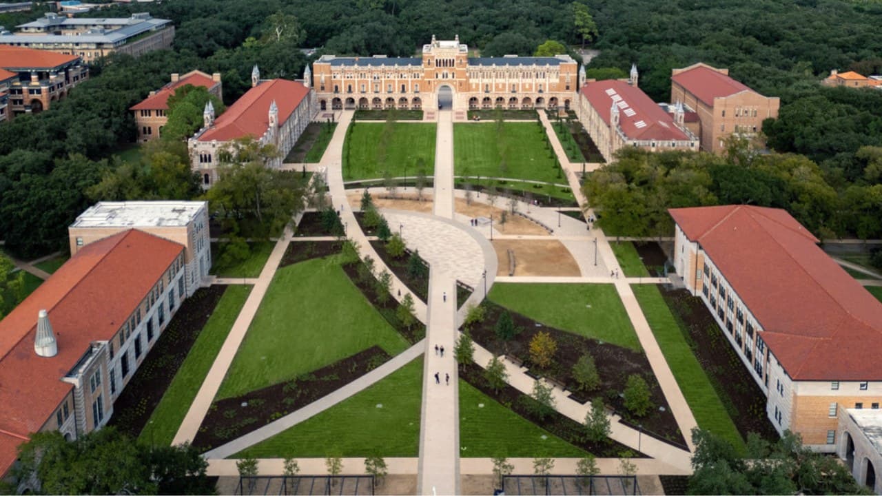 Vista aerea del quad academico de Rice University